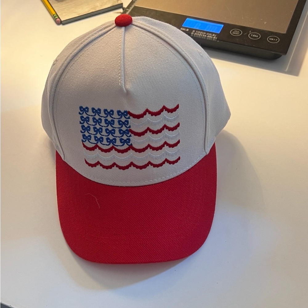 D7 Red and White Cap with Flag Design
